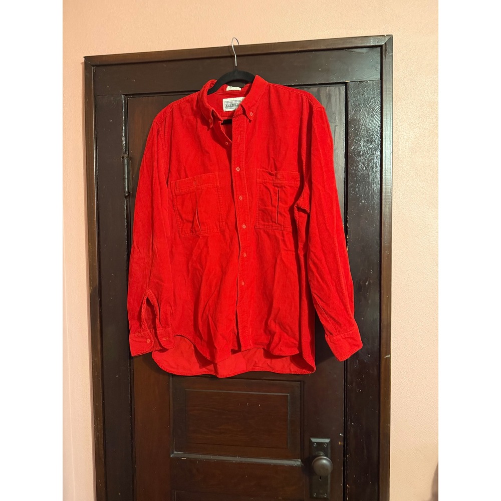 Vintage Expressions Mens Red Corduroy Button Down Shirt Long Sleeve Cotton Large